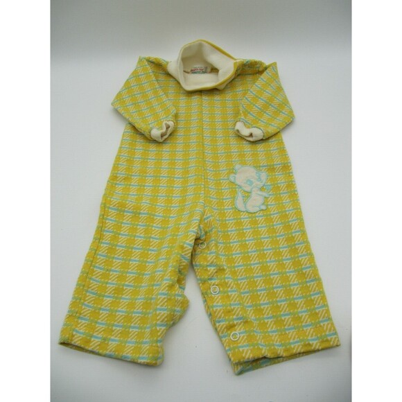 Adorable Vintage Healthtex Gold & Blue Plaid Romper Pants 12 Month Baby Unisex - Picture 1 of 8
